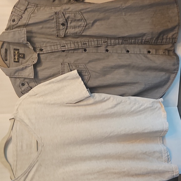 Helix Charcoal Button-Up and Light Gray V-Neck Tee - Picture 1 of 4